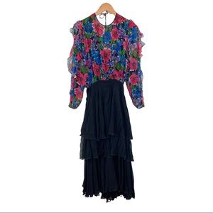 Vintage 2980s Diane Freis Silk Midi Dress size M/L